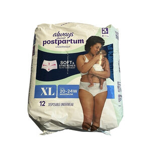 Always Discreet Postpartum Underwear XL RapidDry Core Sensitive Skin 12 Pack NEW
